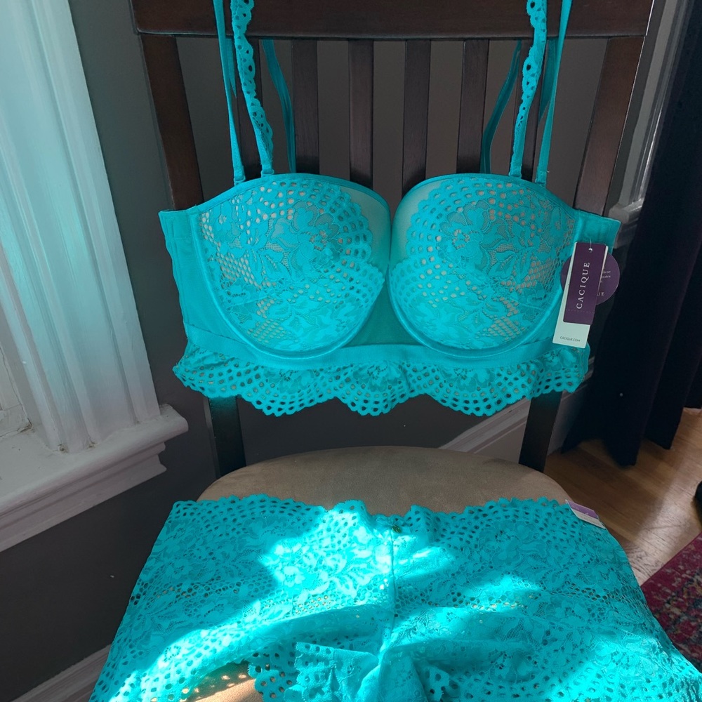 NWT Cacique teal 40D bra & 18/20 cheeky boy shorts SET